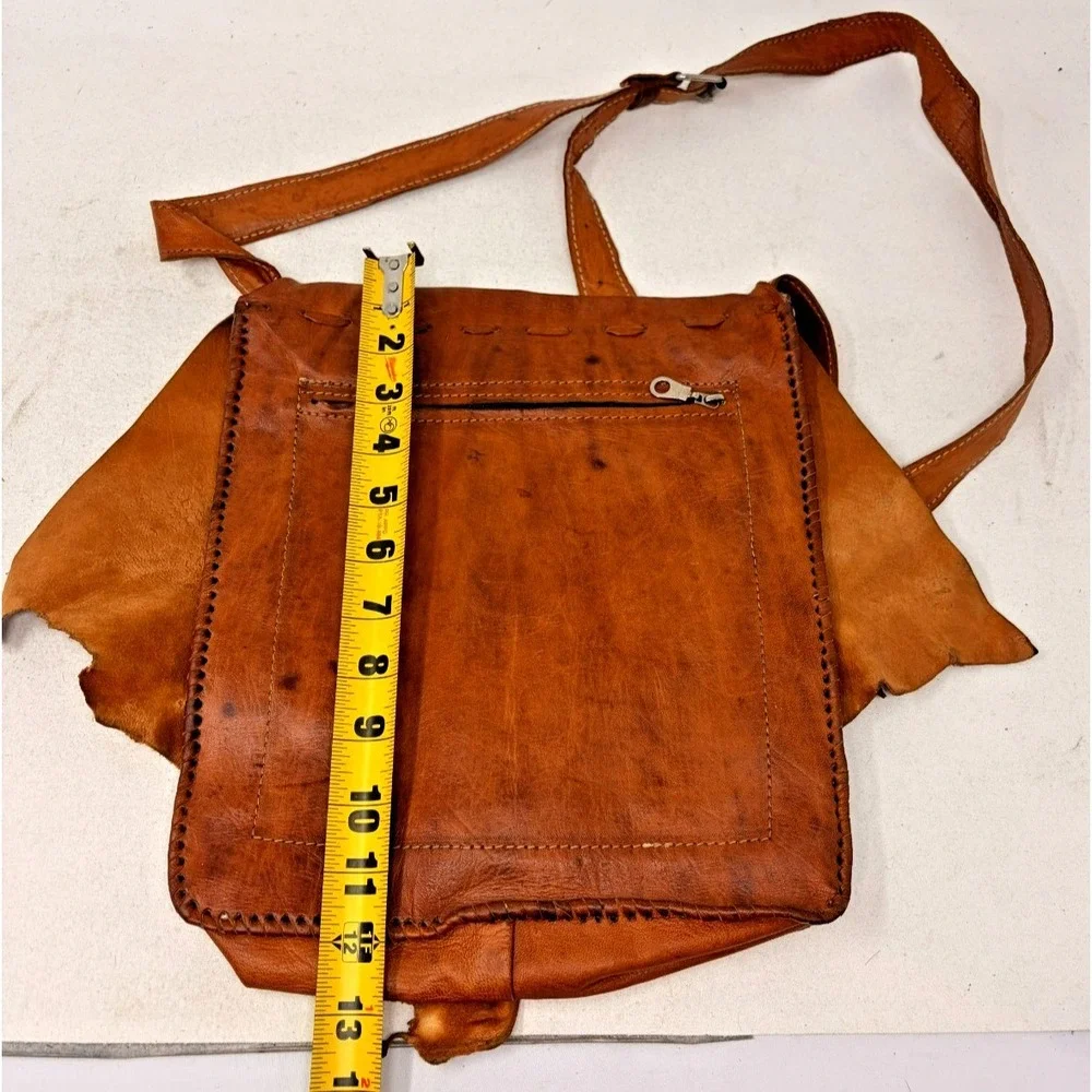 Handmade Brown Leather  Messenger Bag Cowhide Flap Horn Toggle Boho From Spain